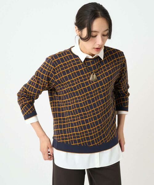 GEORGES RECH / ジョルジュ・レッシュ ニット・セーター | [日本製]配色デザイン8分袖ジャージーニット | 詳細2