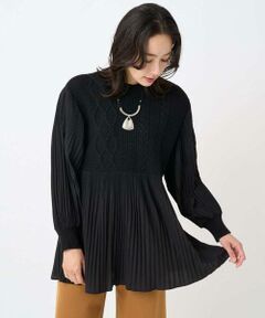 GEORGES RECH / ジョルジュ・レッシュ ニット・セーター | プリーツ切替ケーブルチュニックニット