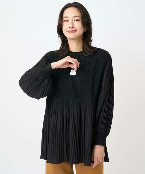 GEORGES RECH / ジョルジュ・レッシュ ニット・セーター | プリーツ切替ケーブルチュニックニット | 詳細1