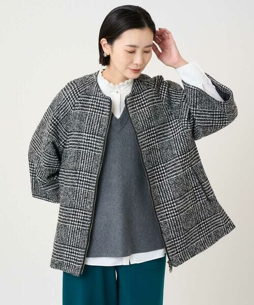 GEORGES RECH / ジョルジュ・レッシュ セットアップ | シルクウールグレンチェックポンチョジャケット | 詳細3