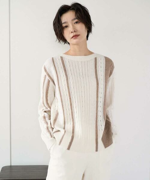 GEORGES RECH / ジョルジュ・レッシュ ニット・セーター | バイカラーボートネックケーブルニット | 詳細1