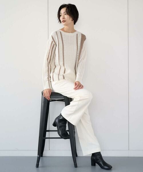 GEORGES RECH / ジョルジュ・レッシュ ニット・セーター | バイカラーボートネックケーブルニット | 詳細11