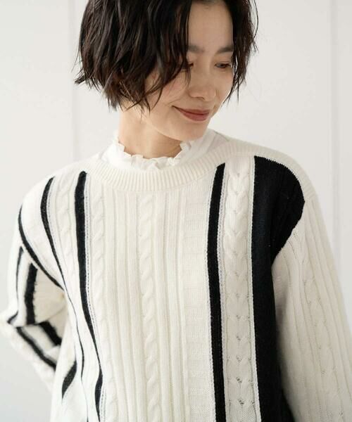 GEORGES RECH / ジョルジュ・レッシュ ニット・セーター | バイカラーボートネックケーブルニット | 詳細2