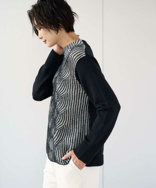 GEORGES RECH / ジョルジュ・レッシュ ニット・セーター | バイカラージャカードニット（ブラック）