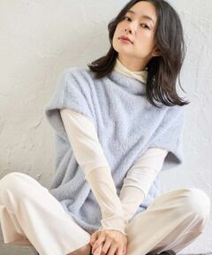 [日本製]ボトルネックフレンチスリーブテディベスト