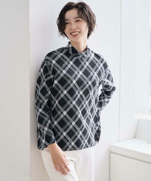 GEORGES RECH / ジョルジュ・レッシュ カットソー | へリンボンラインジャガードハイネックカットソー（ブラック）