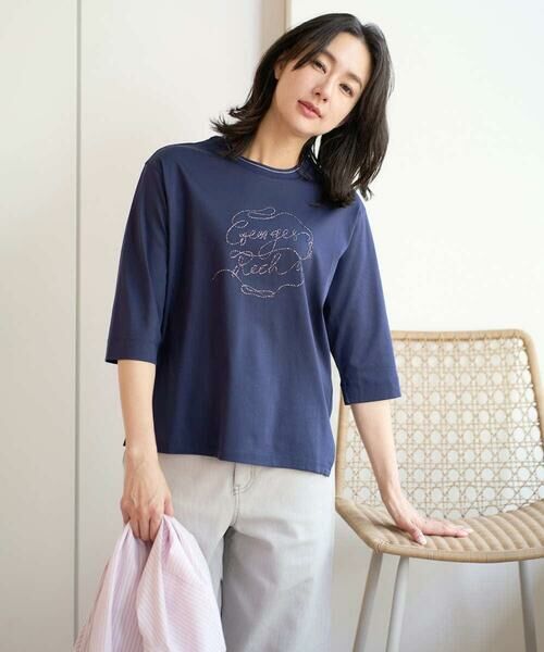 GEORGES RECH / ジョルジュ・レッシュ カットソー | [接触冷感]ラメコード刺繍ロゴカットソー（ネイビー）