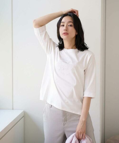 GEORGES RECH / ジョルジュ・レッシュ カットソー | [接触冷感]ラメコード刺繍ロゴカットソー（ホワイト）