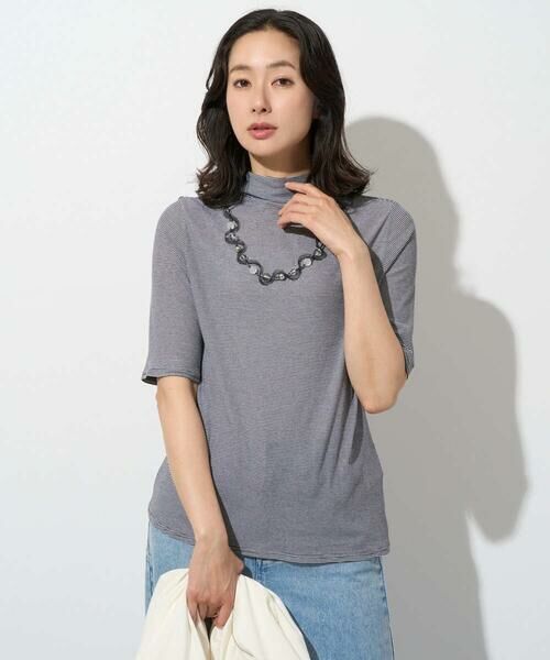 GEORGES RECH / ジョルジュ・レッシュ カットソー | [日本製]ボトルネックセミシアーボーダーカットソー（ダークグレー）