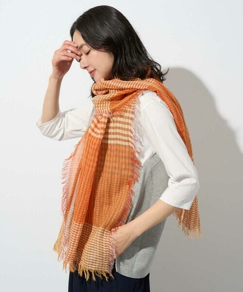 GEORGES RECH / ジョルジュ・レッシュ マフラー・ショール・スヌード・ストール | コットンリネンチェックストール（オレンジ）