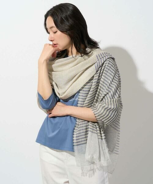 GEORGES RECH / ジョルジュ・レッシュ マフラー・ショール・スヌード・ストール | コットンリネンボーダーストール（ライトブルー）