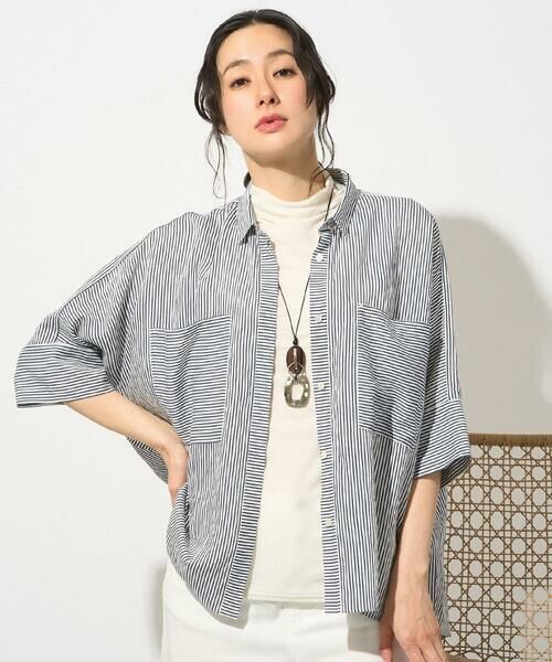 GEORGES RECH / ジョルジュ・レッシュ シャツ・ブラウス | バンドカラードルマンスリーブブラウス（ネイビー）