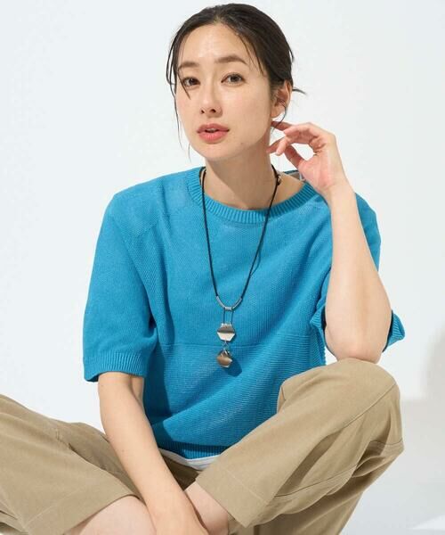 GEORGES RECH / ジョルジュ・レッシュ ニット・セーター | [日本製]ホールガーメントストレッチ5分袖ニット（ブルー）
