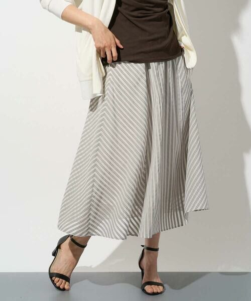 GEORGES RECH / ジョルジュ・レッシュ ロング・マキシ丈スカート | シアーストライプフレアスカート（ホワイト）