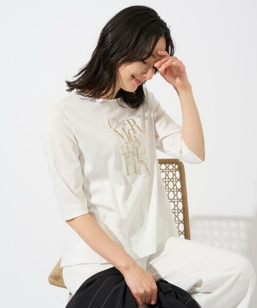 GEORGES RECH / ジョルジュ・レッシュ カットソー | メタリックロゴプリント5分袖カットソー（ホワイト）