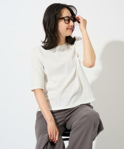 GEORGES RECH / ジョルジュ・レッシュ カットソー | [日本製]バイヤスストレッチリブ5分袖カットソー（ホワイト）