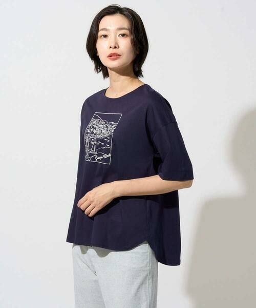 GEORGES RECH / ジョルジュ・レッシュ カットソー | [接触冷感]ドライコットン刺繍カットソー（ネイビー）