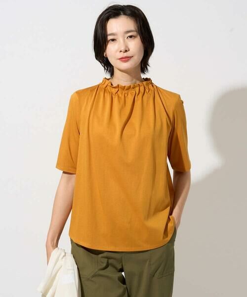 GEORGES RECH / ジョルジュ・レッシュ カットソー | タックフリルボトルネック5分袖カットソー（オレンジ）