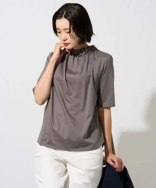 GEORGES RECH / ジョルジュ・レッシュ カットソー | タックフリルボトルネック5分袖カットソー（ベージュ）