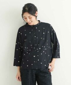 【洗える】リネンドット刺繍ブラウス