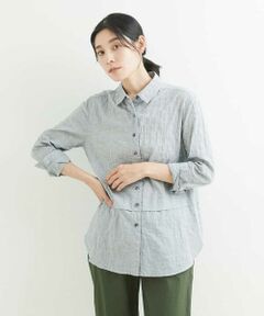 【洗える・日本製】シャーリングシャンブレーブラウス