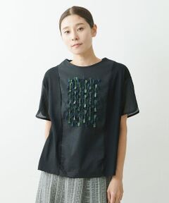 [洗える・日本製]強撚天竺リボン刺繍カットソー