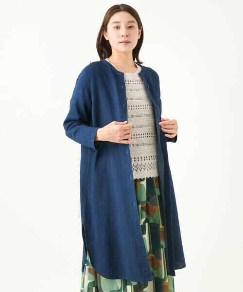 GIANNI LO GIUDICE/ジャンニ・ロ・ジュディチェ [洗える]二重織ガーゼデニムロングブラウス ネイビー M