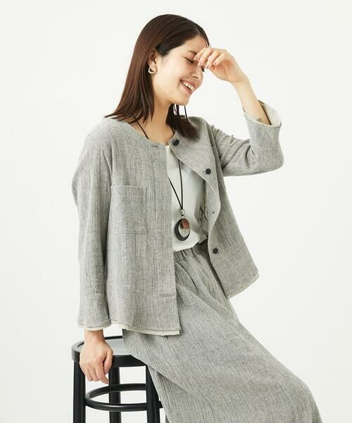 GIANNI LO GIUDICE / ジャンニ・ロ・ジュディチェ シャツ・ブラウス | GREEKストライプ楊柳ブラウスジャケット | 詳細1