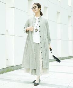 GIANNI LO GIUDICE / ジャンニ・ロ・ジュディチェ ロング・マキシ丈ワンピース | GREEKストライプ楊柳ブラウスワンピース