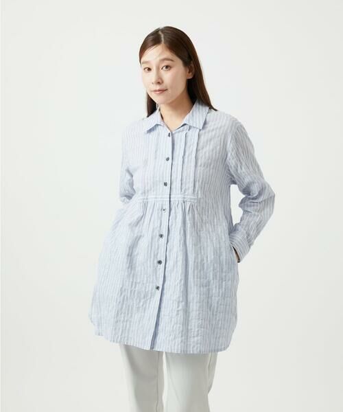 GIANNI LO GIUDICE / ジャンニ・ロ・ジュディチェ シャツ・ブラウス | [洗える]シャーリングストライプチュニックブラウス | 詳細1