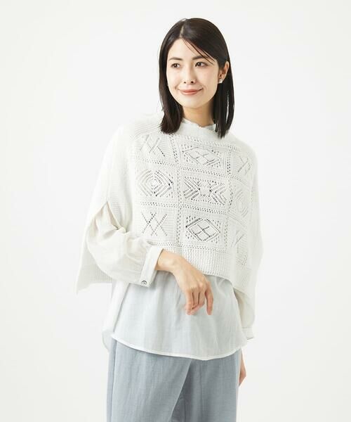 GIANNI LO GIUDICE / ジャンニ・ロ・ジュディチェ ニット・セーター | [日本製]コットンレース編みニットポンチョ風ベスト | 詳細1