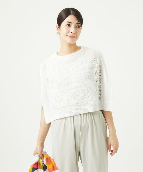 GIANNI LO GIUDICE / ジャンニ・ロ・ジュディチェ ニット・セーター | [日本製]コットンレース編みニットポンチョ風ベスト | 詳細2