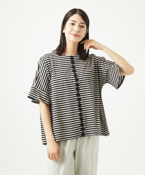 GIANNI LO GIUDICE / ジャンニ・ロ・ジュディチェ カットソー | [洗える・日本製]コンパクトボーダーフラワーモチーフカットソー | 詳細1