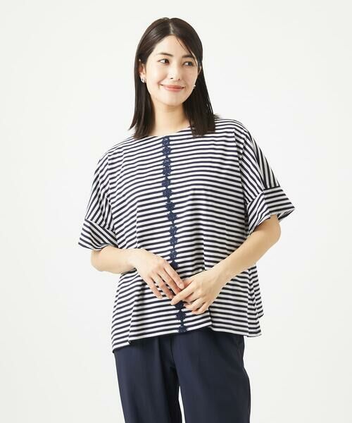 GIANNI LO GIUDICE / ジャンニ・ロ・ジュディチェ カットソー | [洗える・日本製]コンパクトボーダーフラワーモチーフカットソー | 詳細8