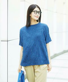 GIANNI LO GIUDICE / ジャンニ・ロ・ジュディチェ カットソー | [洗える・日本製]麻混ギンガムワッシャージャガードカットソー