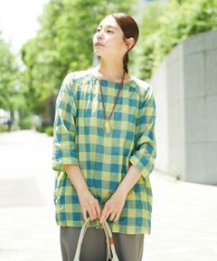 タグ付未使用＊ジャンニロジュディチェ リネンロールネックブラウス 40 総柄 タグ付未使用＊ジャンニロジュディチェ リネンロールネック