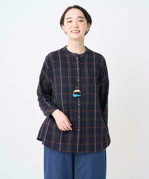 GIANNI LO GIUDICE/ジャンニ・ロ・ジュディチェ [洗える・日本製]二重織チェック前開きブラウス ネイビー M