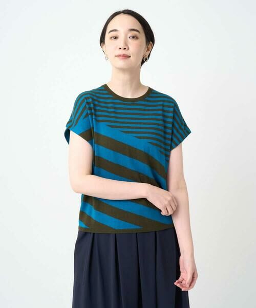 GIANNI LO GIUDICE/ジャンニ・ロ・ジュディチェ [洗える]シルク混ボーダーニット ブルー M