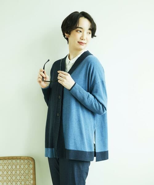 GIANNI LO GIUDICE / ジャンニ・ロ・ジュディチェ セットアップ | [洗える]バイカラーニットカーディガン | 詳細1