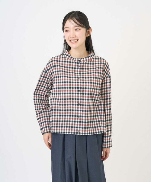 GIANNI LO GIUDICE / ジャンニ・ロ・ジュディチェ シャツ・ブラウス | [洗える]塩縮ギンガムプリントブラウス（オレンジ×ネイビー）