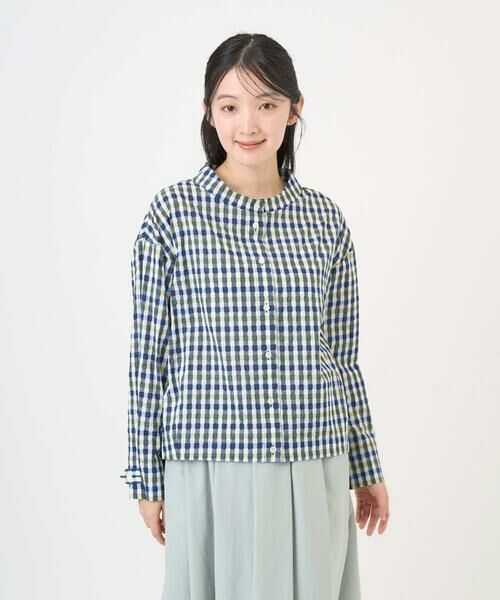 GIANNI LO GIUDICE / ジャンニ・ロ・ジュディチェ シャツ・ブラウス | [洗える]塩縮ギンガムプリントブラウス（ブルー×グリーン）