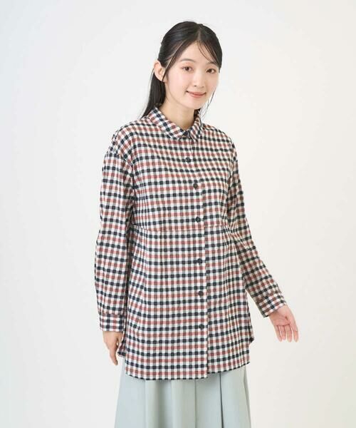 GIANNI LO GIUDICE / ジャンニ・ロ・ジュディチェ シャツ・ブラウス | [洗える]塩縮ギンガムプリントチュニックブラウス（オレンジ×ネイビー）