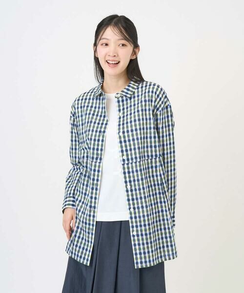 GIANNI LO GIUDICE / ジャンニ・ロ・ジュディチェ シャツ・ブラウス | [洗える]塩縮ギンガムプリントチュニックブラウス（ブルー×グリーン）