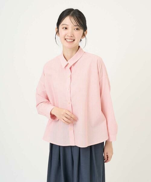 GIANNI LO GIUDICE / ジャンニ・ロ・ジュディチェ シャツ・ブラウス | [洗える・日本製]コットンシャーリングストライプブラウス（オレンジ）