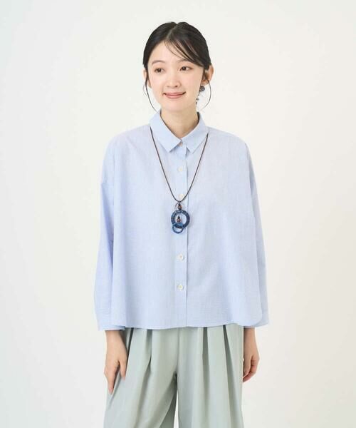 GIANNI LO GIUDICE / ジャンニ・ロ・ジュディチェ シャツ・ブラウス | [洗える・日本製]コットンシャーリングストライプブラウス（ブルー）