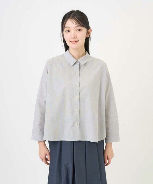 GIANNI LO GIUDICE / ジャンニ・ロ・ジュディチェ シャツ・ブラウス | [洗える・日本製]コットンシャーリングストライプブラウス（ダークグレー）