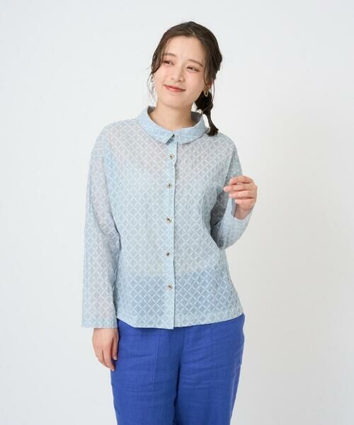 GIANNI LO GIUDICE / ジャンニ・ロ・ジュディチェ シャツ・ブラウス | [洗える]塩縮加工ダイヤ柄ブラウス（ライトブルー）