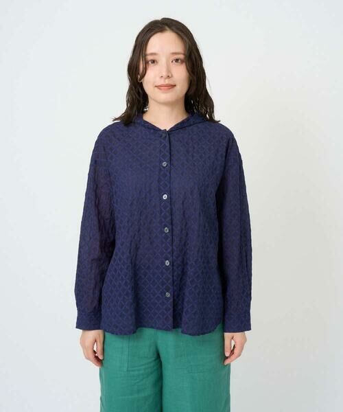 GIANNI LO GIUDICE / ジャンニ・ロ・ジュディチェ シャツ・ブラウス | [洗える]塩縮ダイヤ柄フード衿ブラウス | 詳細2