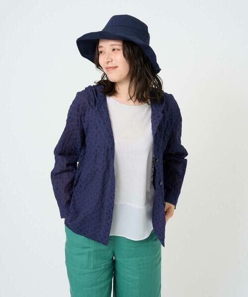 GIANNI LO GIUDICE / ジャンニ・ロ・ジュディチェ シャツ・ブラウス | [洗える]塩縮ダイヤ柄フード衿ブラウス（ネイビー）