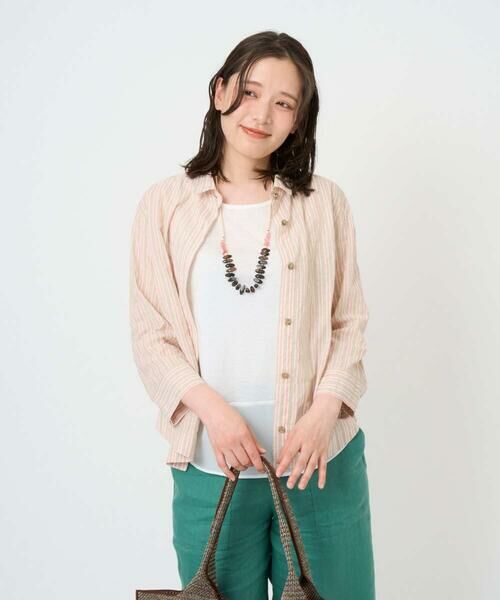 GIANNI LO GIUDICE / ジャンニ・ロ・ジュディチェ シャツ・ブラウス | [洗える・日本製]コットンシャーリングストライプブラウス（オレンジベージュ）